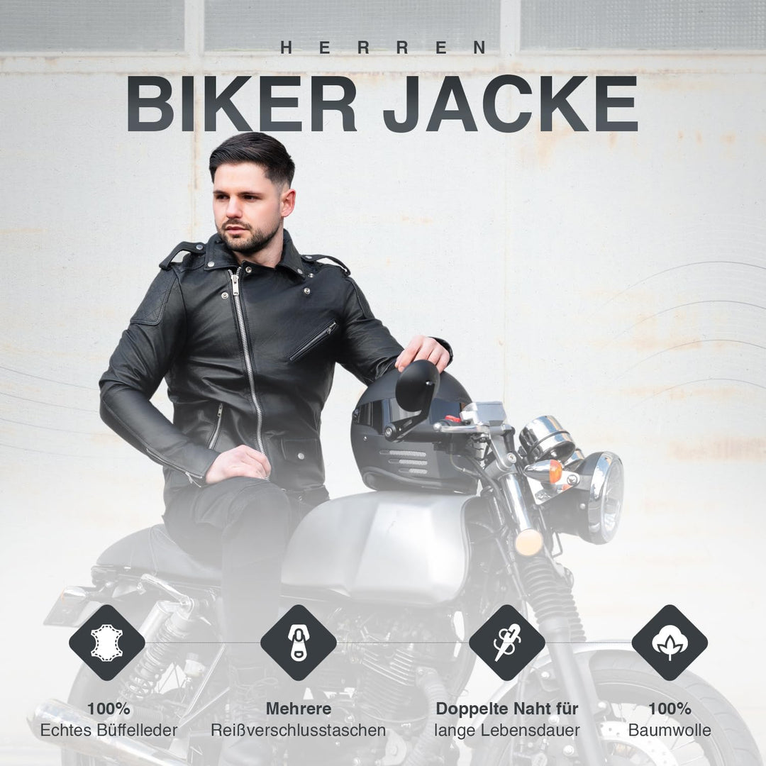 PAULGOS Herren Biker Lederjacke Echtes Leder Jacke Echtleder in 3 Farben Gr. S-5XL (XXL, Schwarz)