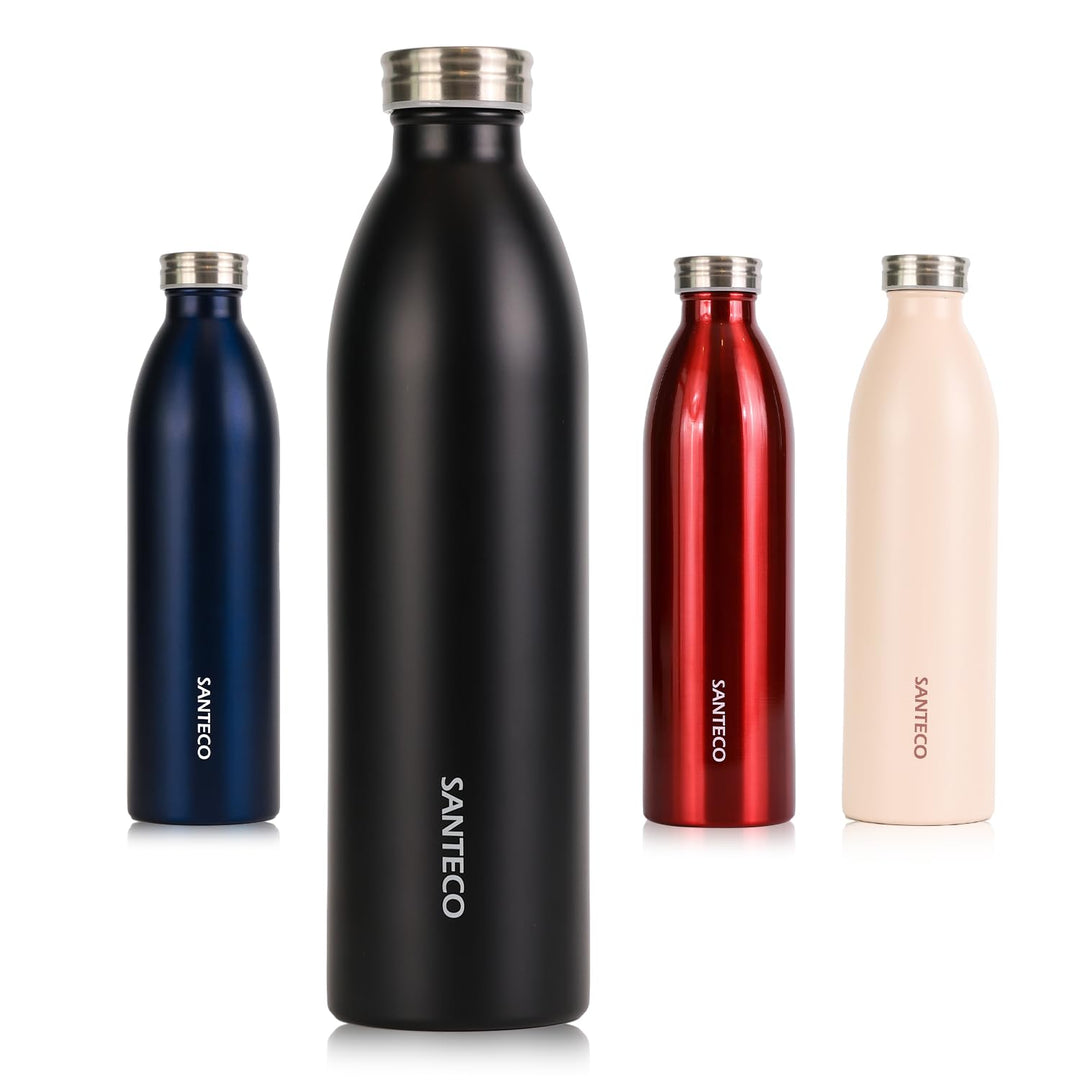 SANTECO Edelstahl Trinkflasche 1L, 100% dicht Thermosflasche 12 h heiss / 24 h kalt, absolut dicht f