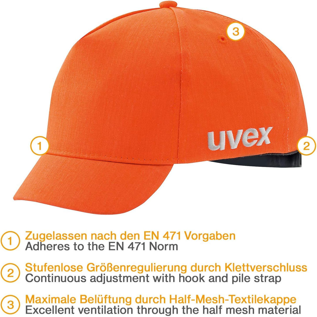 Uvex U-Cap Sport Hi-Viz Anstosskappe - Kurzer Schirm - Warnorange - 60-63 cm 52-54 cm Leuchtorange,