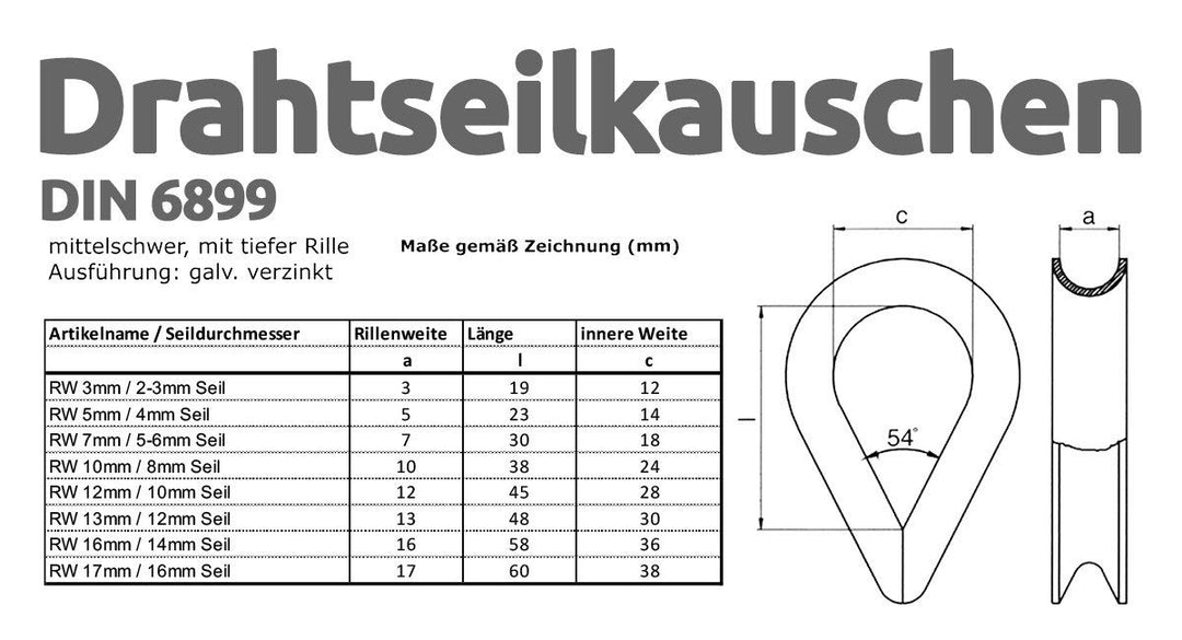 Drahtseil mit Kauschen, Stahlseil mit Kauschen – Anschlagseil, Stahlseil mit Ösen | verzinkt | Ø4mm