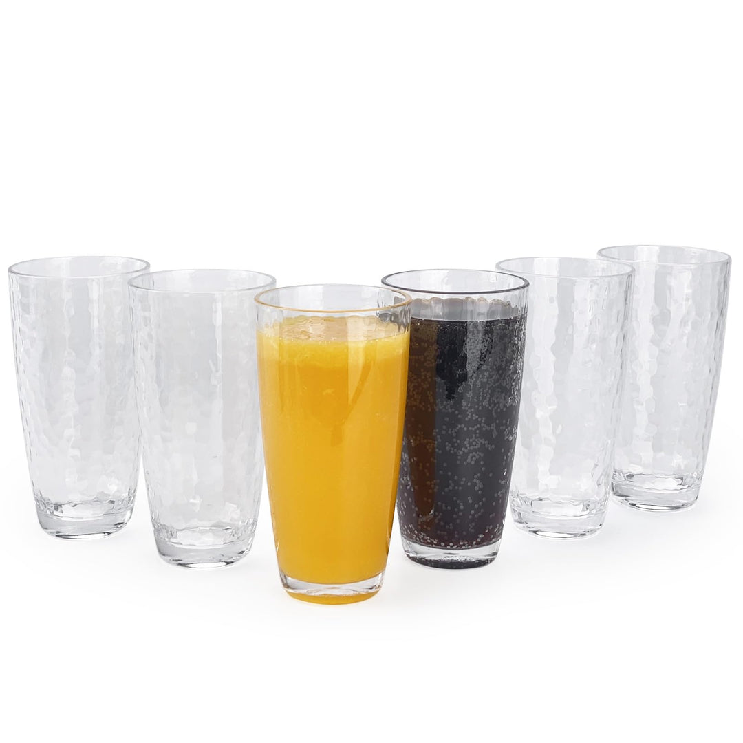 Grosse Acrylgläser, 740 ml, Kunststoffbecher, Set mit 6 transparenten Farben, gehämmerter Stil, BPA-