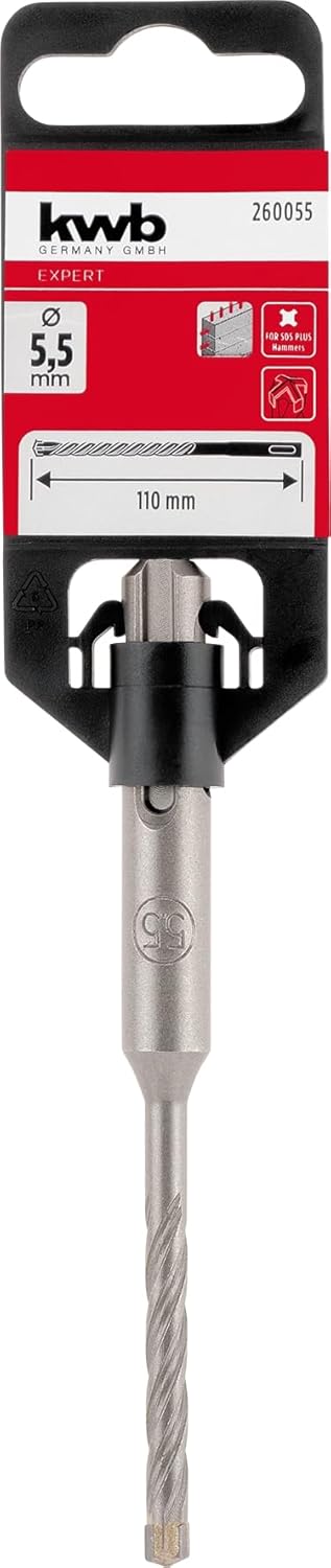 kwb HB4X SDS Plus Hammerbohrer, 110 mm, Ø 5,5 mm (Hartmetall-Platte, Vier Schneiden, Zentrierspitze,