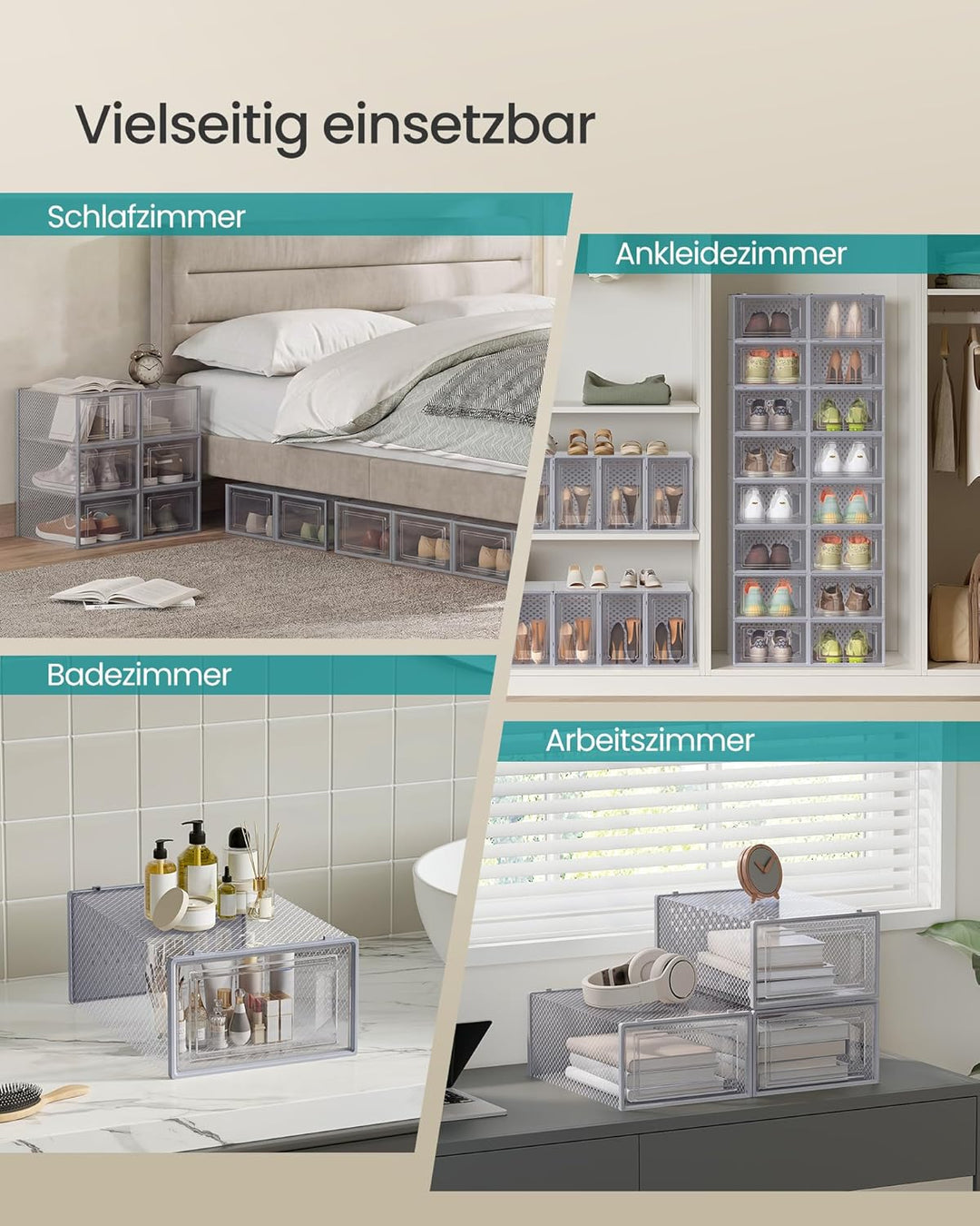 SONGMICS Schuhboxen, 18er Set Schuhkartons durchsichtig, faltbar und stapelbar, bis Grösse 44, trans