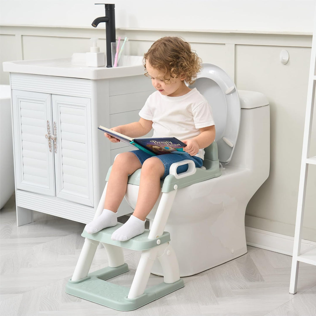 Toilettensitz Kinder mit Treppe – Höhenverstellbarer Kinder Toilettensitz mit Trittstufe & Rückenleh