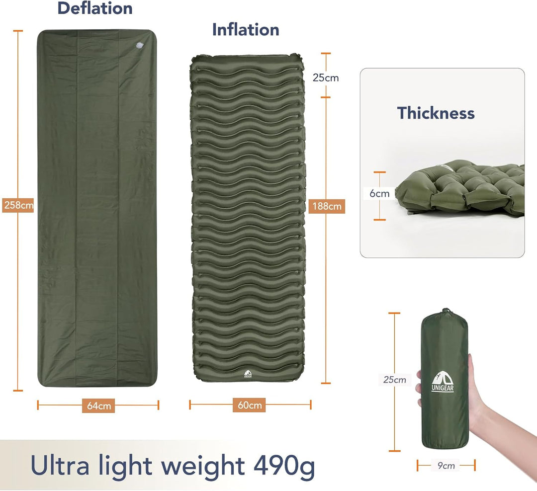 Unigear Camping Isomatte Kleines Packmass, Aufblasbare Luftmatratze Camping, Schlafmatte für Outdoor