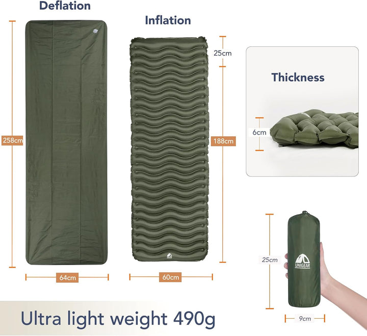 Unigear Camping Isomatte Kleines Packmass, Aufblasbare Luftmatratze Camping, Schlafmatte für Outdoor