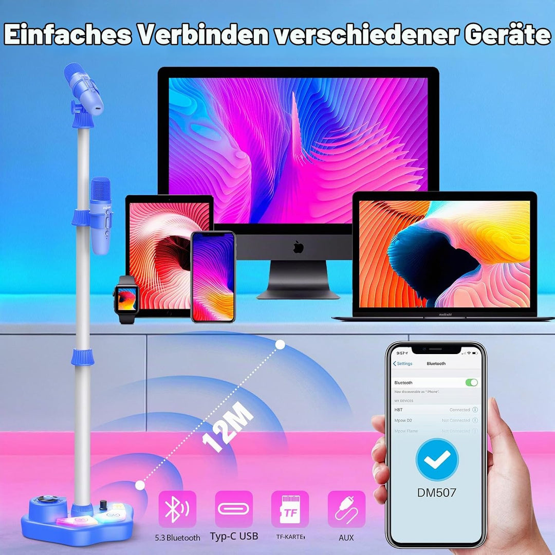 Dislocati Karaoke Maschine Kinder mit 2 Mikrofon und Verstellbarer Mikrofon Ständer, Ostern Geschenk