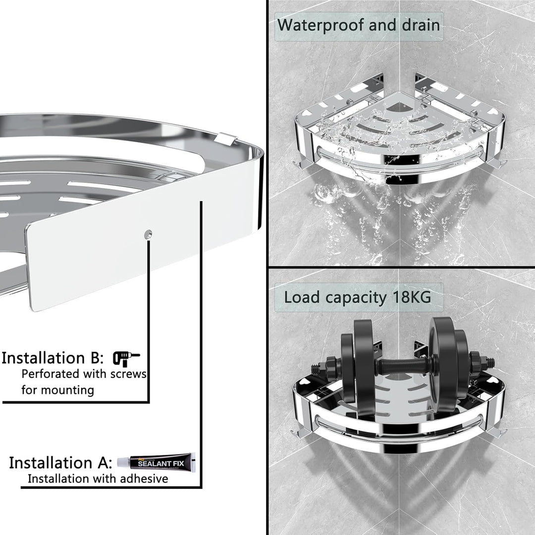 Duschablage Ohne Bohren, Duschregale aus 304 Edelstahl mit 2 Haken, Dusche Silber Duschregale, Dusch