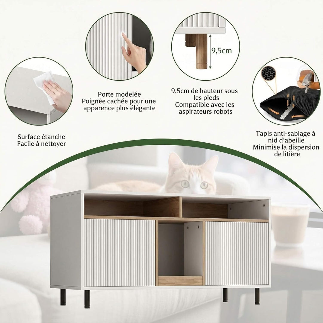 Katzenklo Schrank für 2 Katzen mit Sandauffangmatte, XXL Sideboard für Katzentoilette Versteckt, Mul