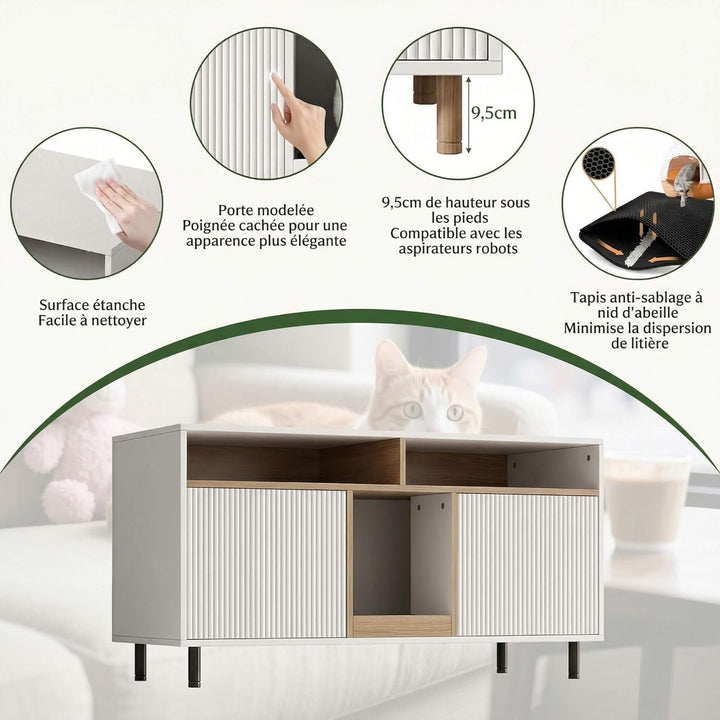 Katzenklo Schrank für 2 Katzen mit Sandauffangmatte, XXL Sideboard für Katzentoilette Versteckt, Mul