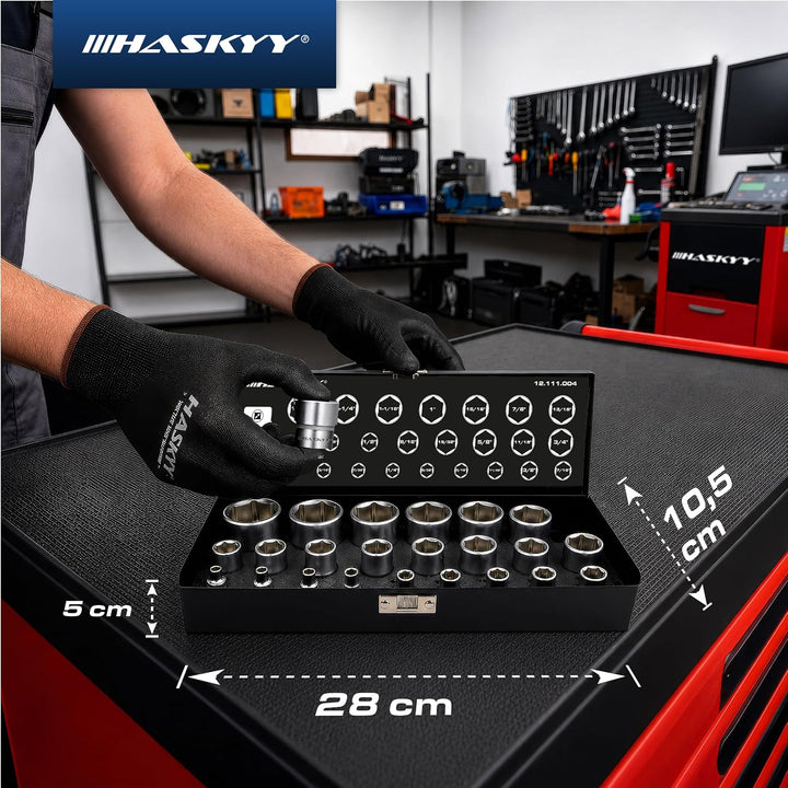 24tlg Zoll Stecknüsse I Harley-Zoll-Steckschlüssel I 5/32" - 1.1/4" Nusskasten I Werkzeug Satz I Har