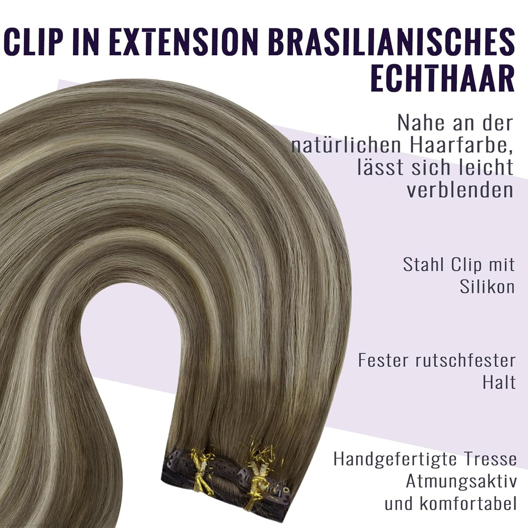 Fshine Balayage Echthaar Extensions Clip Blond 60cm Remy Echthaar Clip 120 Gramm Hellbraun Mit Plati