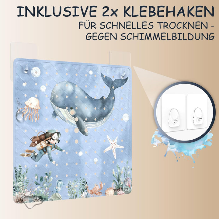 Duschmatte rutschfest 53x53 cm (Wal Unterwasserwelt Blau) - Antirutschmatte Dusche BPA frei - Badema