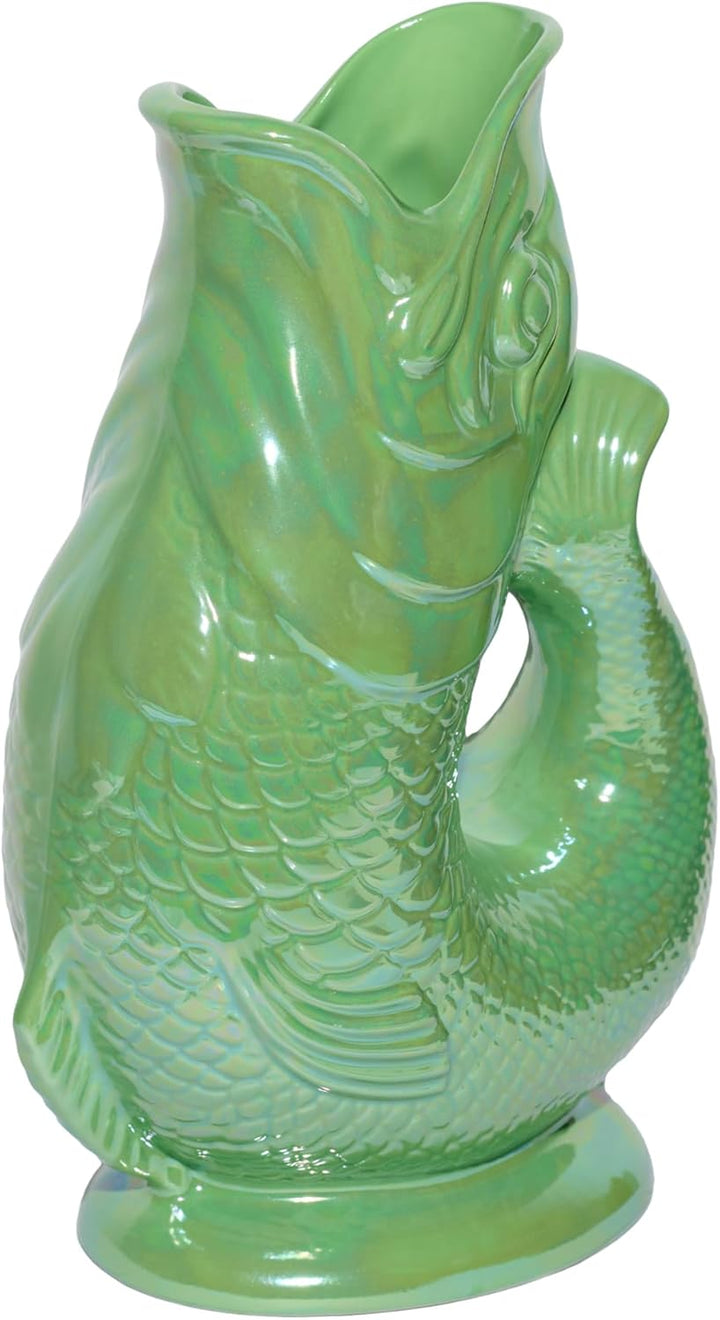 Karaffe XL Apfelgrün schimmernd – 1,2 l – Original Gluggle Jug aus England – Wasserkrug mit Glucker-