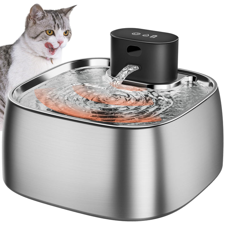 ROTTOGOON Katzenbrunnen Kabelloser Trinkbrunnen aus Edelstahl für Katzen Bewegungssensor-Brunnen Bat