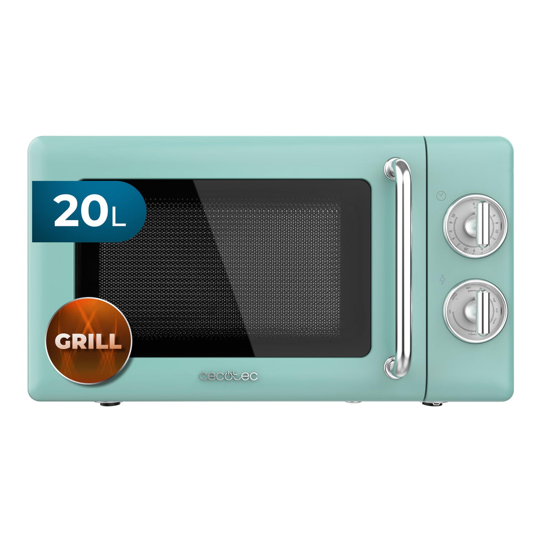 Cecotec Mikrowelle mit Grill Proclean 3110 Retro Green Mechanische, 700 W in 6 Stufen, Timer bis zu