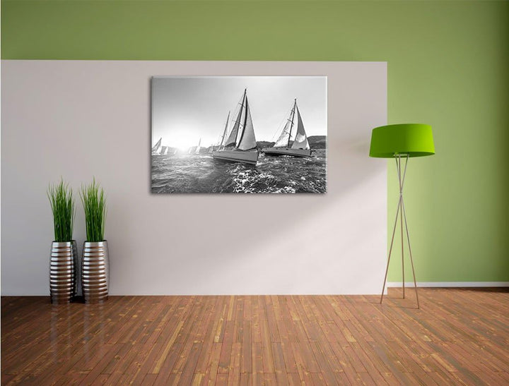 Pixxprint Luxusyachten bei Segelregatta als Leinwandbild/Grösse: 100x70 cm/Wandbild/Kunstdruck/ferti