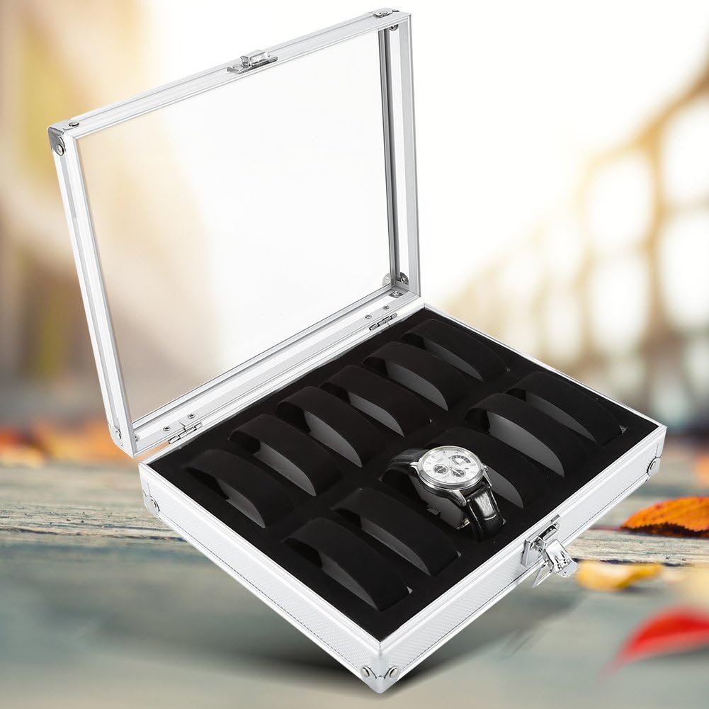 Vikye Uhr Aufbewahrungskoffer, Modische Uhrenbox1Pc 6/12 Gitterschlitze Aluminium Rechteck Uhrenschm