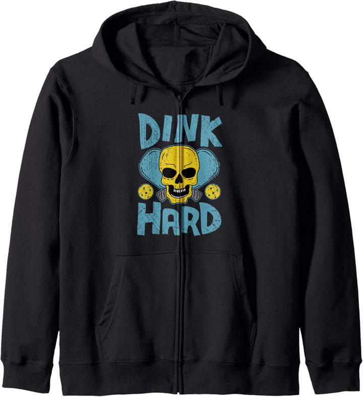 Dink Hard, Funny Pickleball Skull with Crossed Paddles Kapuzenjacke