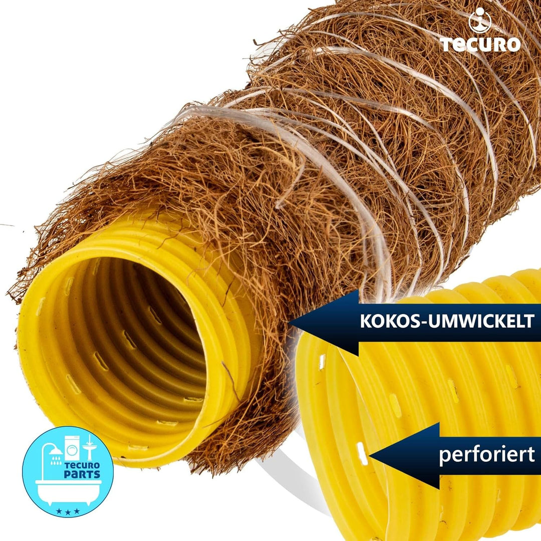 tecuro Drainagerohr 5 Meter - DN80, flexibel, gewellt und geschlitzt, mit Kokosumflechtung, PVC-U, D