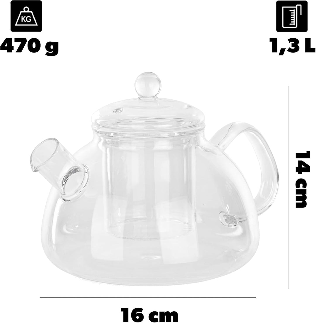 KADAX Teekanne aus Glas 1.3L, hitzebeständig, Glaskanne mit Siebeinsatz für losen Tee, Glasteekanne