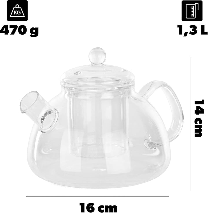 KADAX Teekanne aus Glas 1.3L, hitzebeständig, Glaskanne mit Siebeinsatz für losen Tee, Glasteekanne