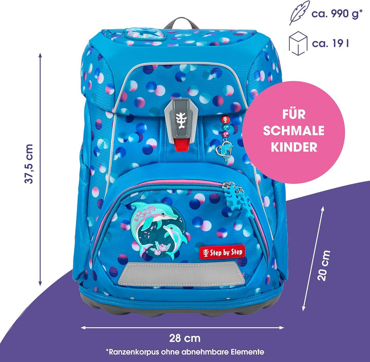 Step by Step Schulranzen-Set FIT „Dolphin Finja“ 5-teilig, blau, Delfin-Design, ergonomischer Tornis