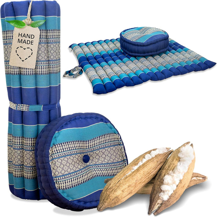 livasia Meditationsset XL - Ø 38x15cm / Matte 75x75x4,5cm - Yogaset mit Kissen und Matte, Pouf, Yoga