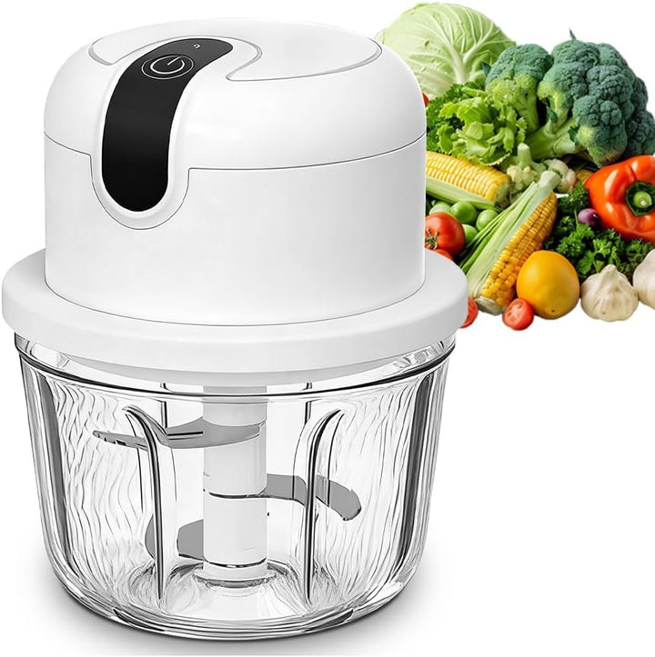 DASIAUTOEM Elektrischer Küchenzerkleinerer 350ML, Mini Zwiebelzerkleinerer, Kabelloser Elektrischer