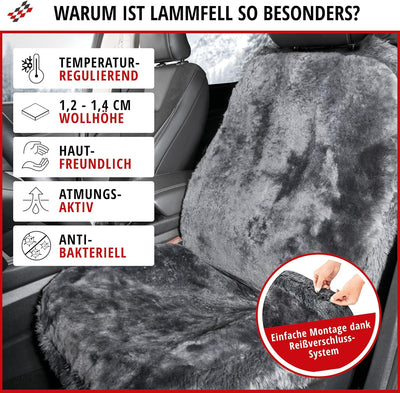 Walser Lammfell Autositzbezug Mona, 100% Lammfell Sitzbezug für Auto, 1 Stück Lammfell Sitzbezüge Au