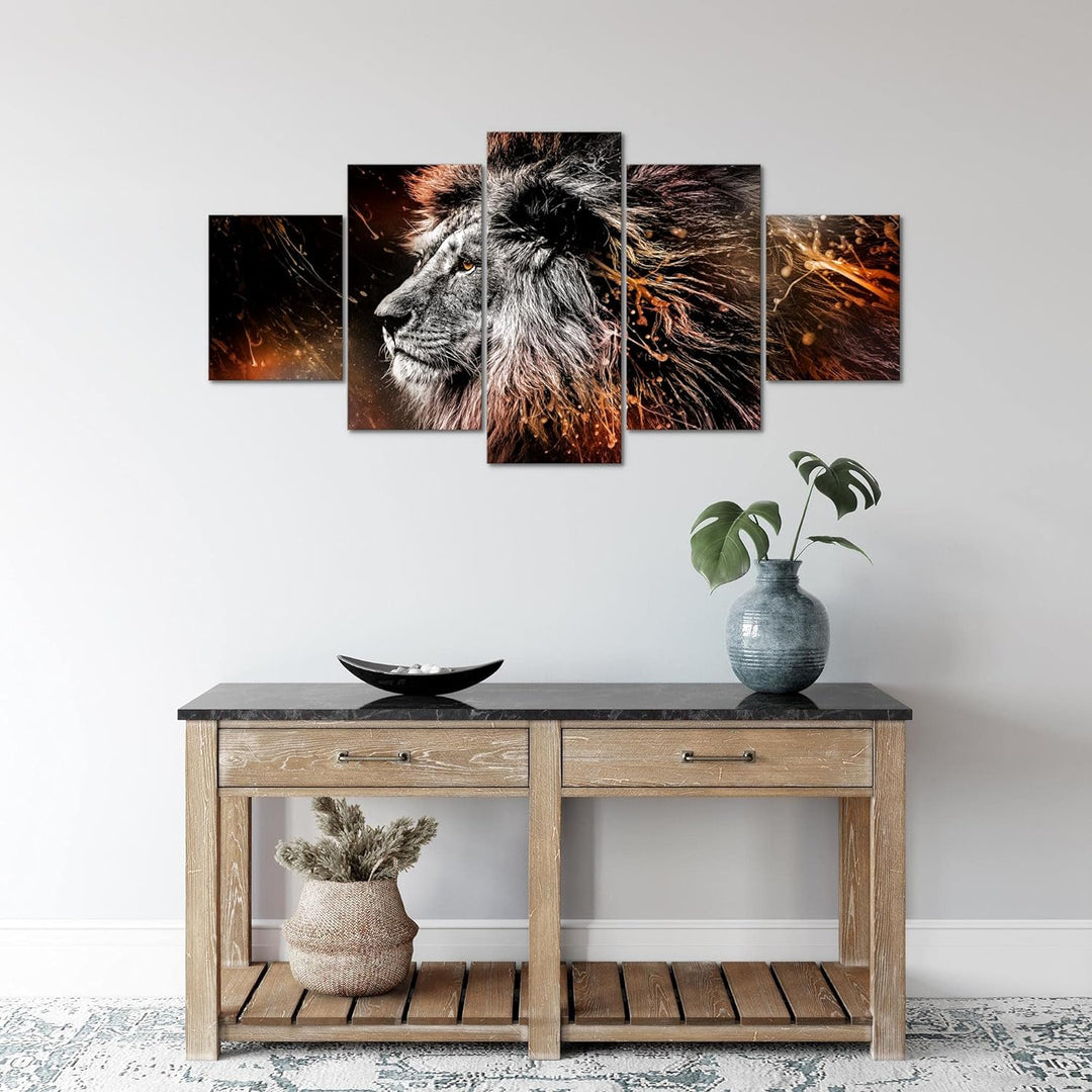 Runa Art Wandbilder Löwe 5 Teilig Bild auf Vlies Leinwand Deko Wohnzimmer Schlafzimmer Graffiti Schw