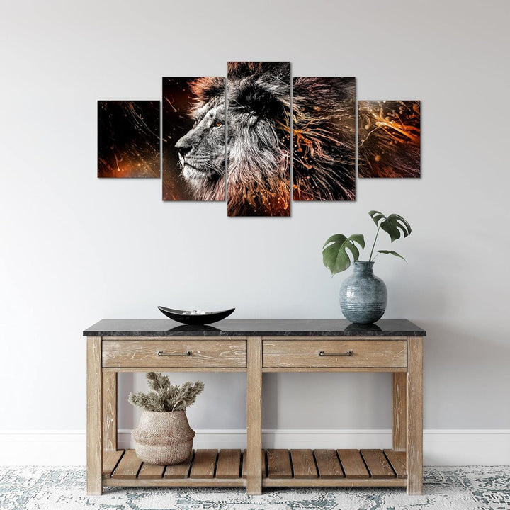 Runa Art Wandbilder Löwe 5 Teilig Bild auf Vlies Leinwand Deko Wohnzimmer Schlafzimmer Graffiti Schw