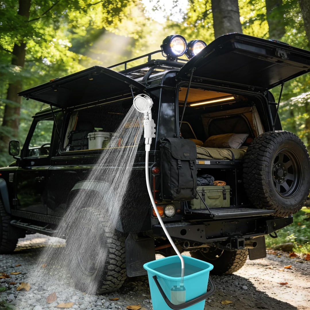 Tragbare Campingdusche, 6000mAh Campingdusche mit Pumpe, 6000mAh Akku und Temperaturanzeige, Mobile