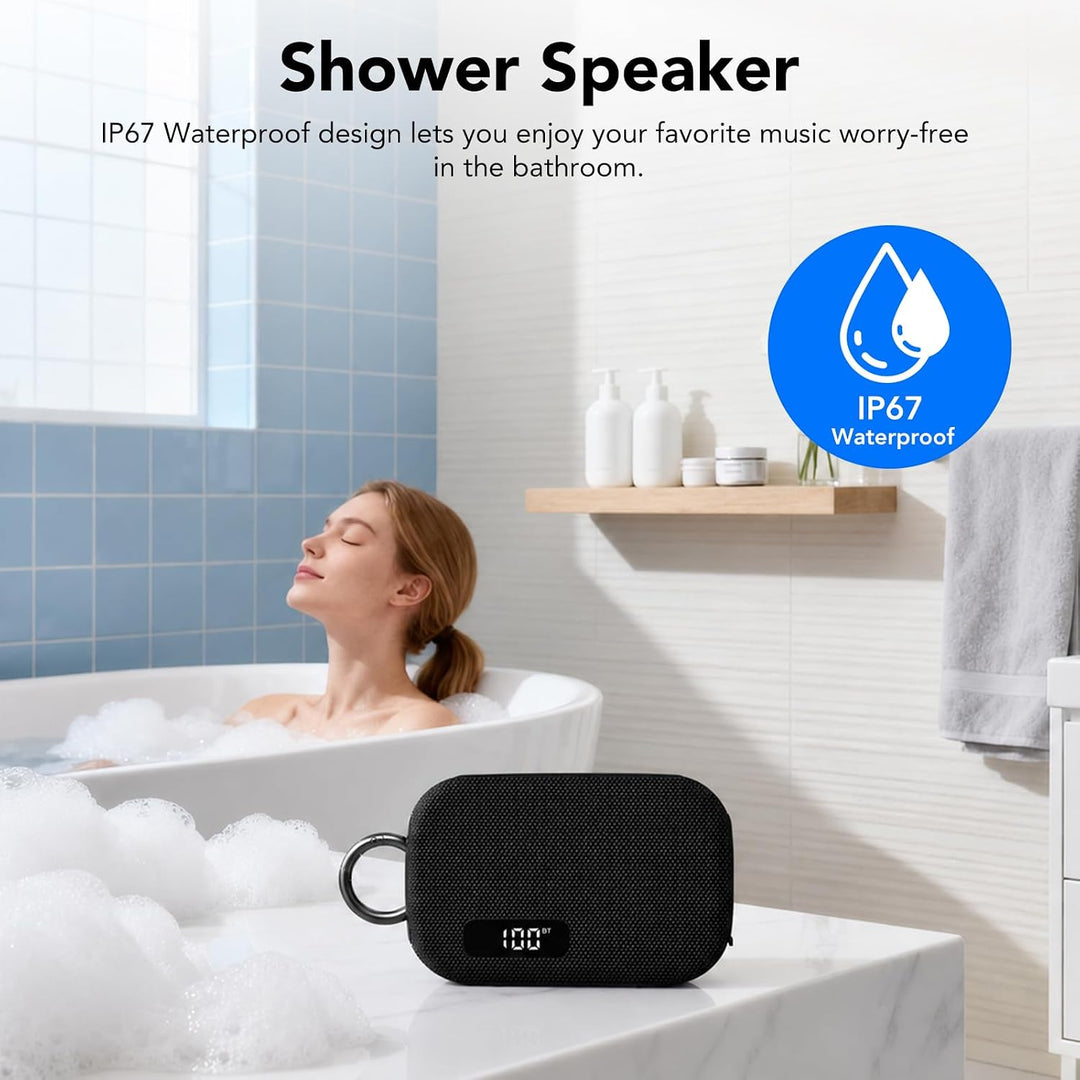TIMU Bluetooth Lautsprecher mit LED Anzeige, portabler Mini-Lautsprecher Dusche, Pro Sound Musikbox,