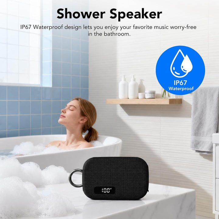 TIMU Bluetooth Lautsprecher mit LED Anzeige, portabler Mini-Lautsprecher Dusche, Pro Sound Musikbox,