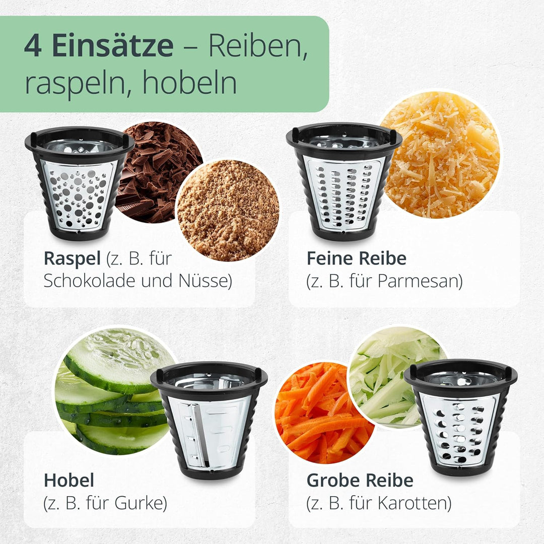 ADE Küchenreibe elektrisch, Gemüseschneider, Parmesanreibe, Gemüsereibe, Käsereibe, Gemüsehobel Karo