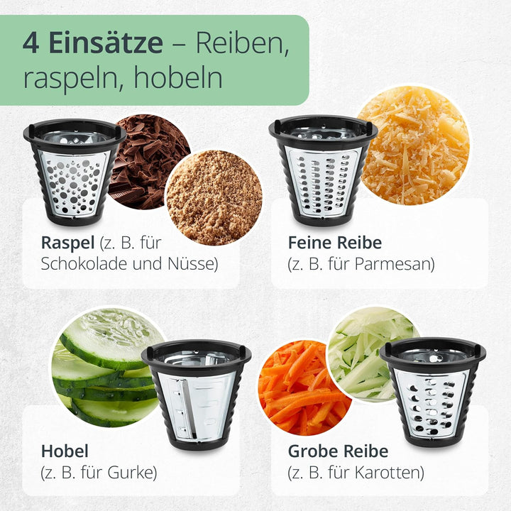 ADE Küchenreibe elektrisch, Gemüseschneider, Parmesanreibe, Gemüsereibe, Käsereibe, Gemüsehobel Karo