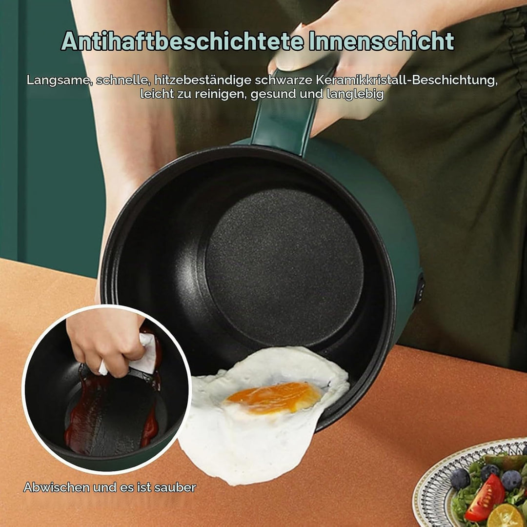 Elektrische Hot Pot Topf, 1.5L Kleiner Elektrischer Kochtopf mit Dämpfkorb aus Edelstahl, 600W Tragb