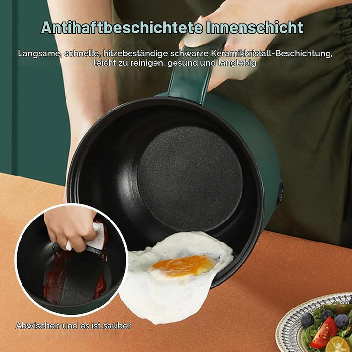 Elektrische Hot Pot Topf, 1.5L Kleiner Elektrischer Kochtopf mit Dämpfkorb aus Edelstahl, 600W Tragb