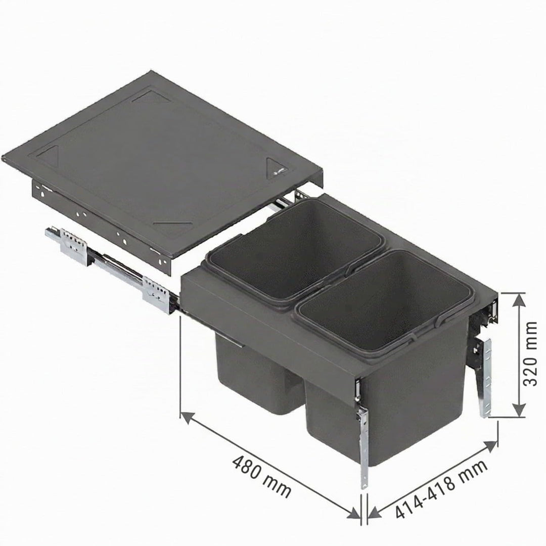 Einbau Mülleimer für 45 cm Küchenschrank 2-fach Abfallsystem 2 x 15L Vollauszug Soft Close Frontmont
