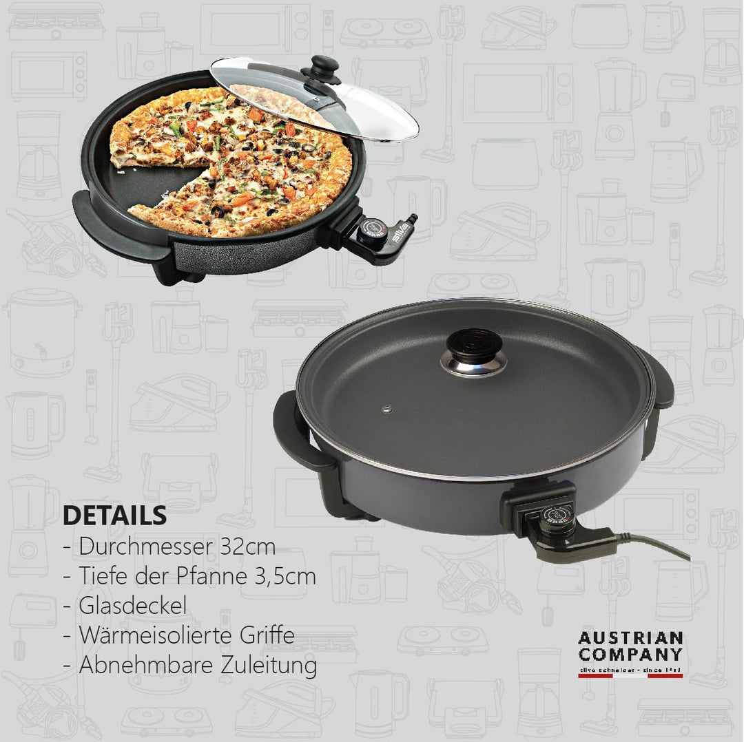 Silva-Homeline PPF 1503A Partypfanne mit Glasdeckel zum Kochen, Braten, Dünsten, Auftauen und Warmha