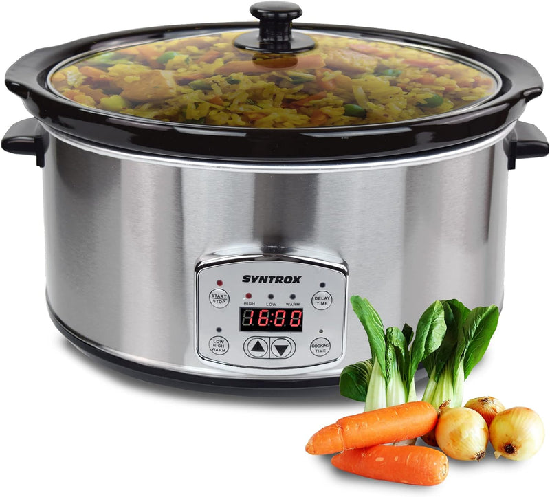 Syntrox Germany Schongarer mit 6,5L Slow Cooker mit 3 Heizstufen und Warmhaltefunktion und 320