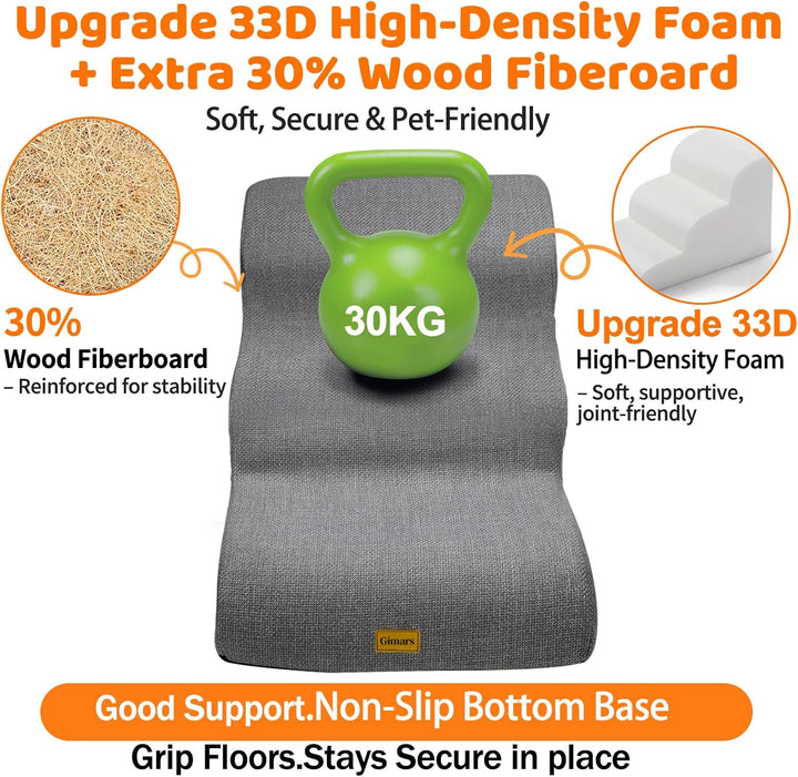 Gimars Hundetreppe mit 30D Hochdichtem Schaum & Extra-Breiten Stabilen 3 Stufen 40 cm hoch, Abnehmba