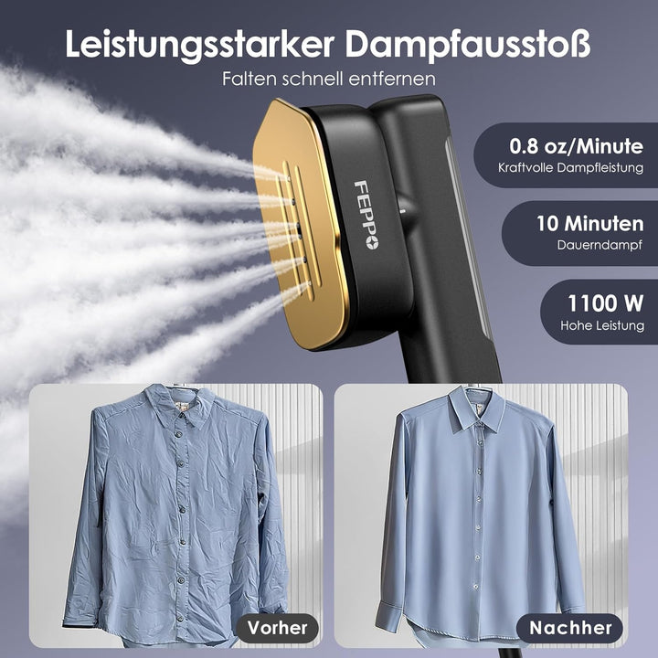 FEPPO Steamer Dampfglätter, 110-240V Dual Voltage Reise Dampfglätter, 2 in1 Tragbarer Handheld Steam