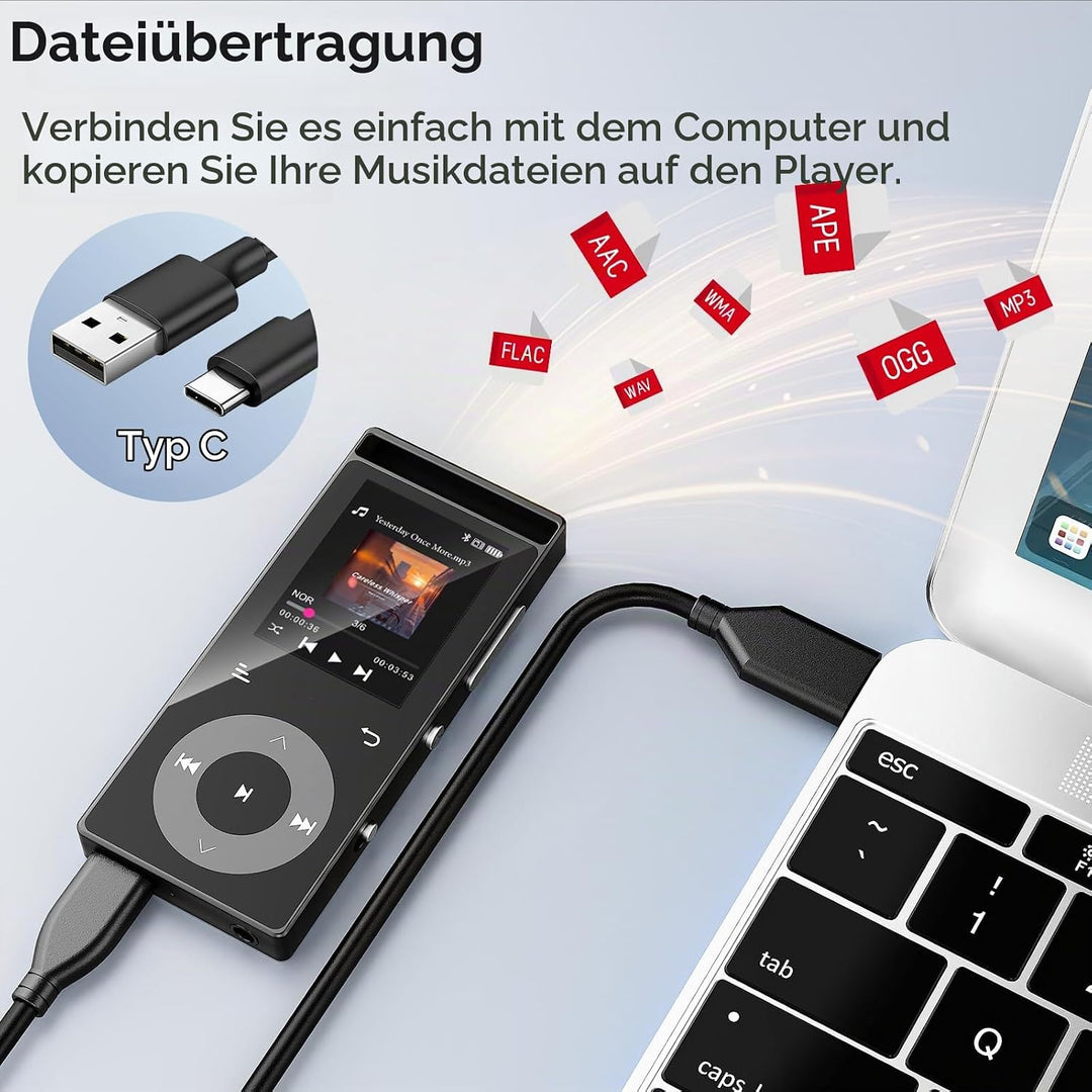 90GB MP3 Player Bluetooth 5.3, HiFi-Sound MP3-Player mit Touch-Tasten | MP3 mit Musik, Farbdisplay,
