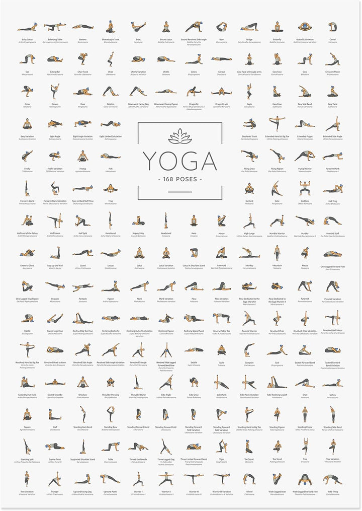 JUNOMI® Yoga Poster DIN A1 mit 168 Posen und Asanas, Yoga Zubehör für Studios und Übungen Zuhause, p