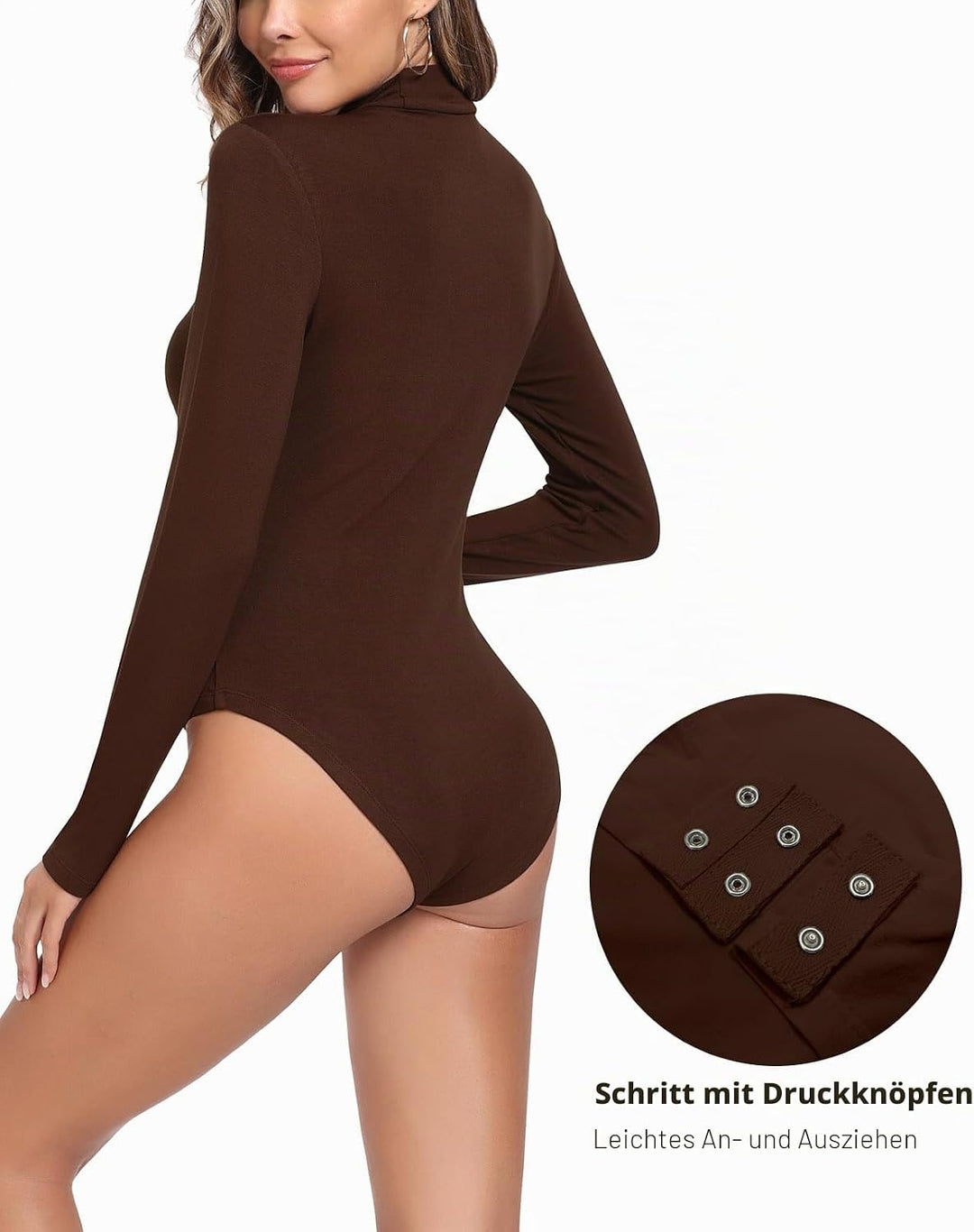 WOWENY Damen Body Langarm mit Stehkragen - Thermo Bodysuit Fleece Oberteile Shirts Rolli Pullover Ro