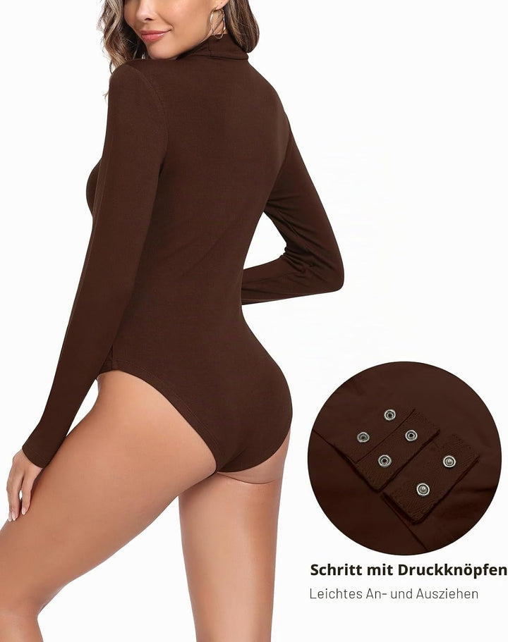 WOWENY Damen Body Langarm mit Stehkragen - Thermo Bodysuit Fleece Oberteile Shirts Rolli Pullover Ro