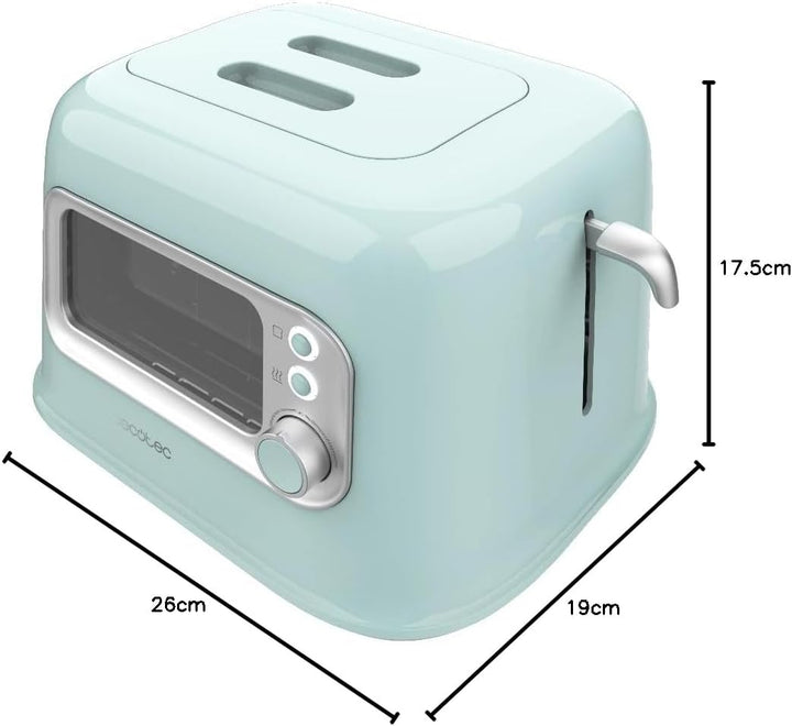 Cecotec RetroVision Blue Vertikaler Toaster, 2 breite Schlitze, 700 W auf 5 Stufen, 2 Brotscheiben,