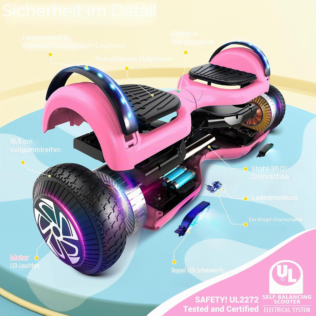 SISIGAD Hoverboard, Auto-équilibré Gyropode électrique 6.5 Pouce Hoverboard Hover Scooter Board avec
